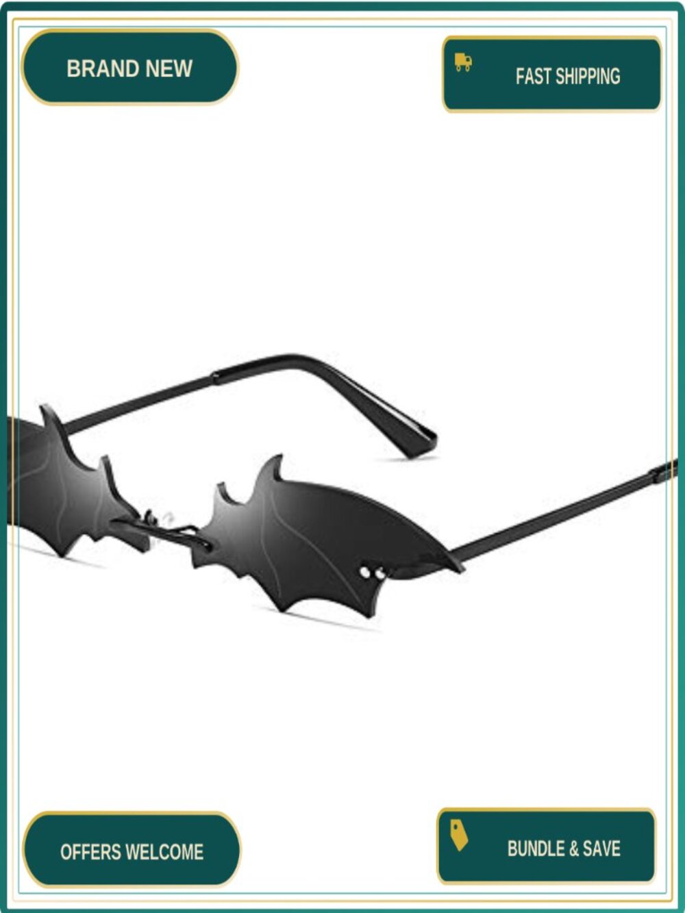 Rimless Bat Sunglasses Goth Punk Metal Frame UV400 Eye Protection